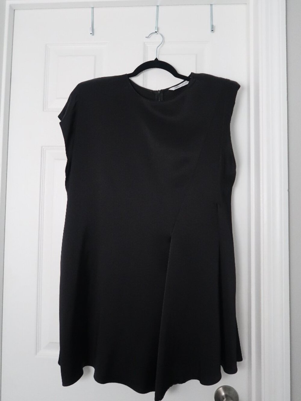 Zara Black Padded Shoulder Asymmetrical Mini Dress